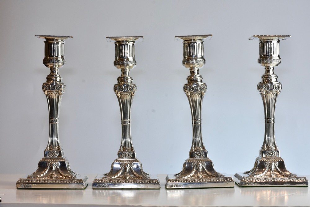  Rare Set of Four Handsome Silver Candlesticks c1900 Hawksworth & Eyre View III