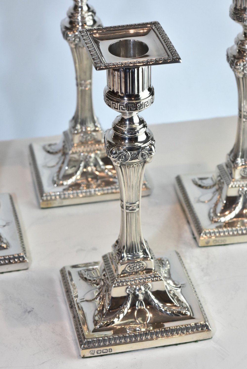  Rare Set of Four Handsome Silver Candlesticks c1900 Hawksworth & Eyre View IX