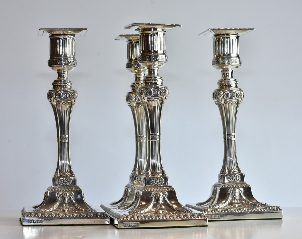  Rare Set of Four Handsome Silver Candlesticks c1900 Hawksworth & Eyre View X