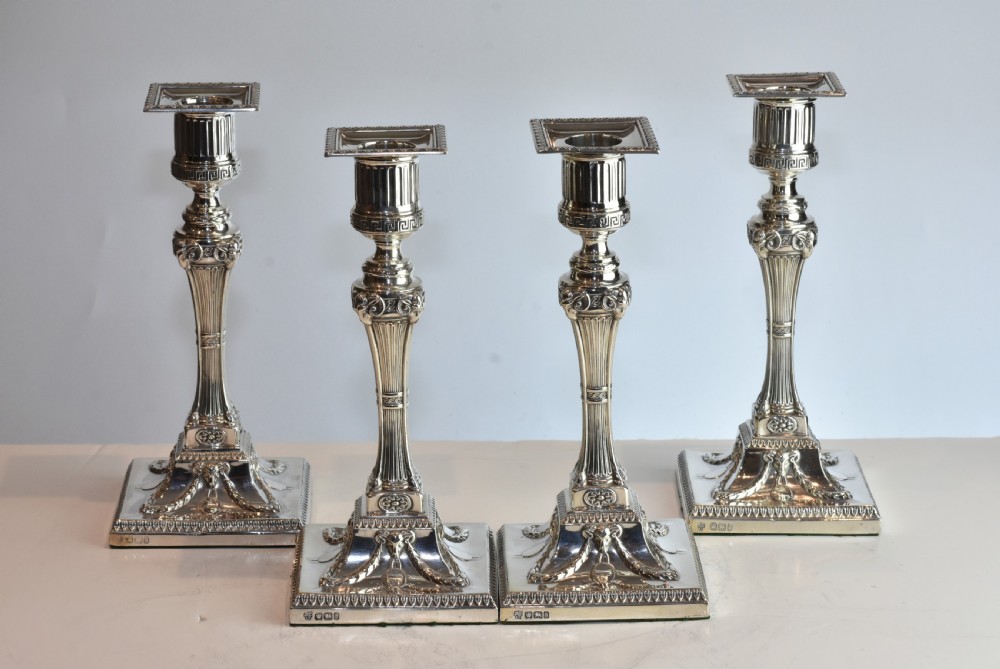  Rare Set of Four Handsome Silver Candlesticks c1900 Hawksworth & Eyre View XIV