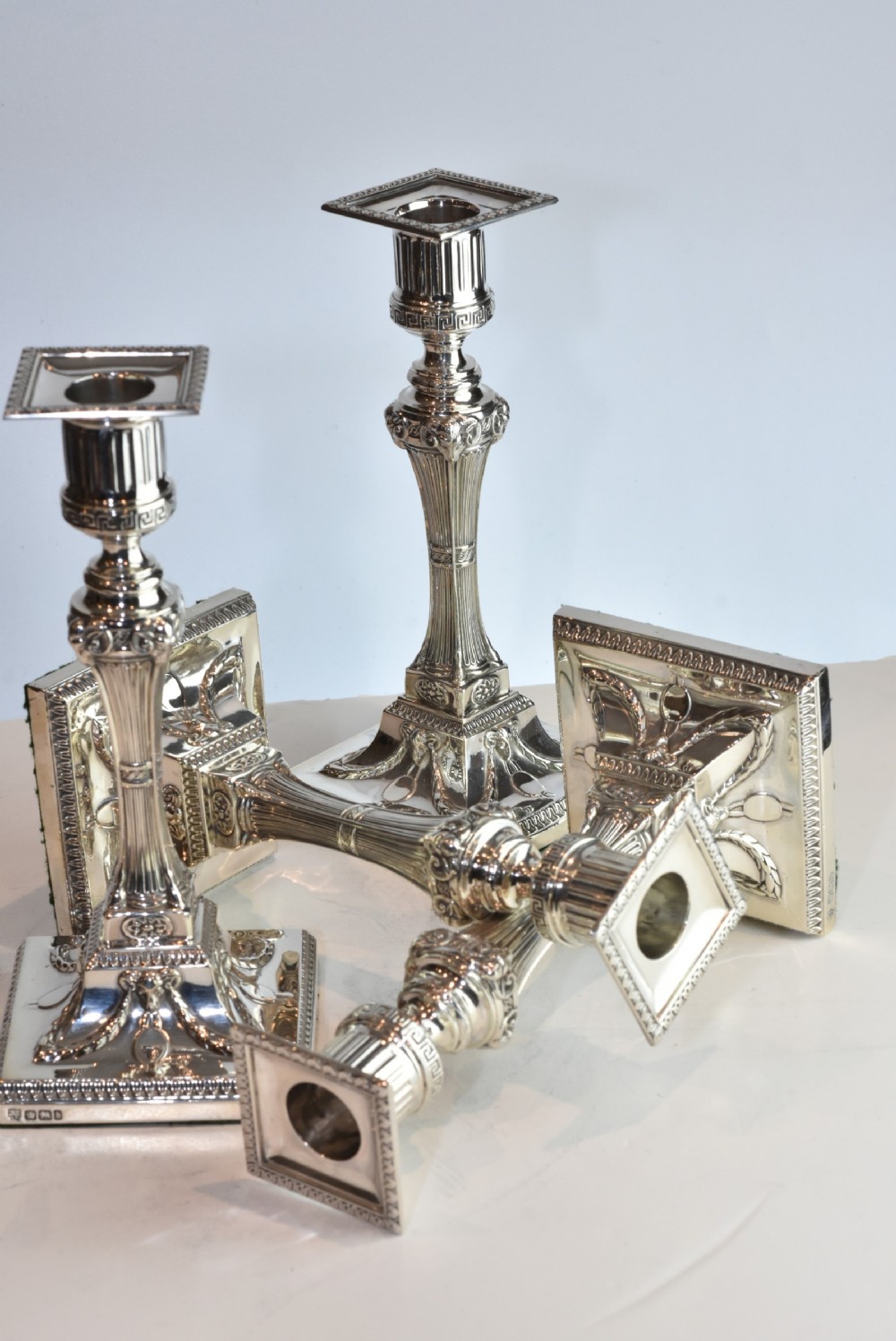  Rare Set of Four Handsome Silver Candlesticks c1900 Hawksworth & Eyre View XVII