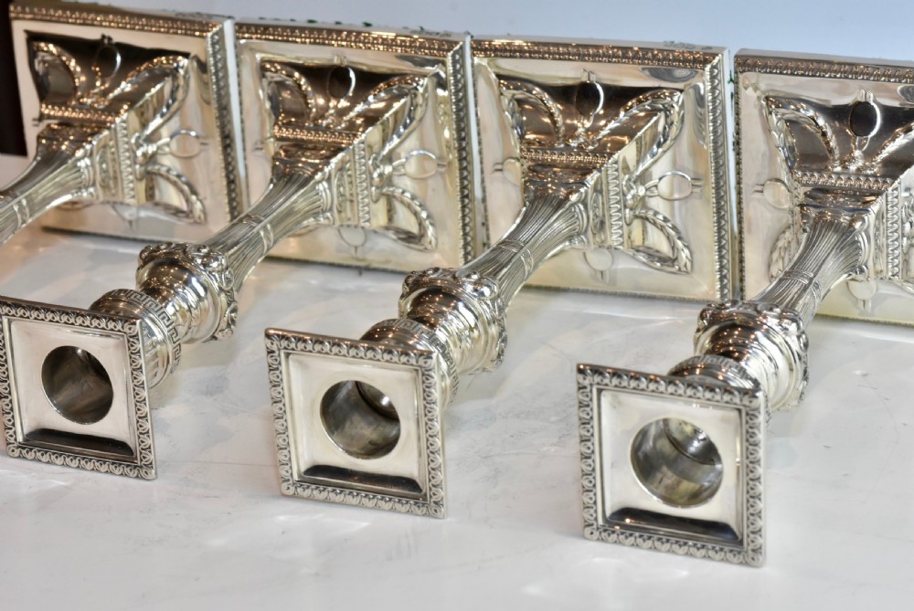  Rare Set of Four Handsome Silver Candlesticks c1900 Hawksworth & Eyre View XIX