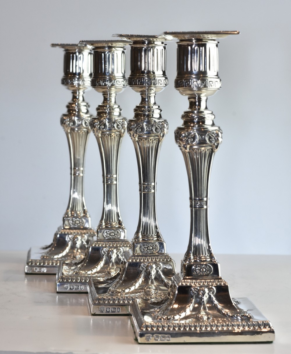  Rare Set of Four Handsome Silver Candlesticks c1900 Hawksworth & Eyre