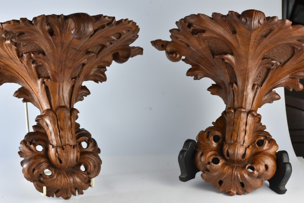 Stunning Carved 19thc Pair Carved Wooden Shelf Brackets View IV