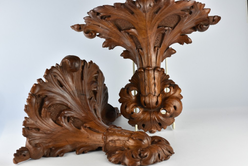 Stunning Carved 19thc Pair Carved Wooden Shelf Brackets View V