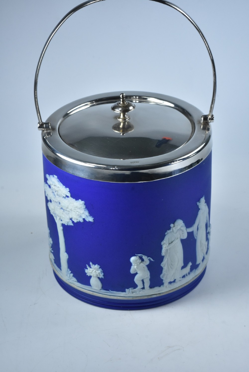 Wedgwood Antique Jasper Ware Ice Bucket with SP lid, rim and handle View II
