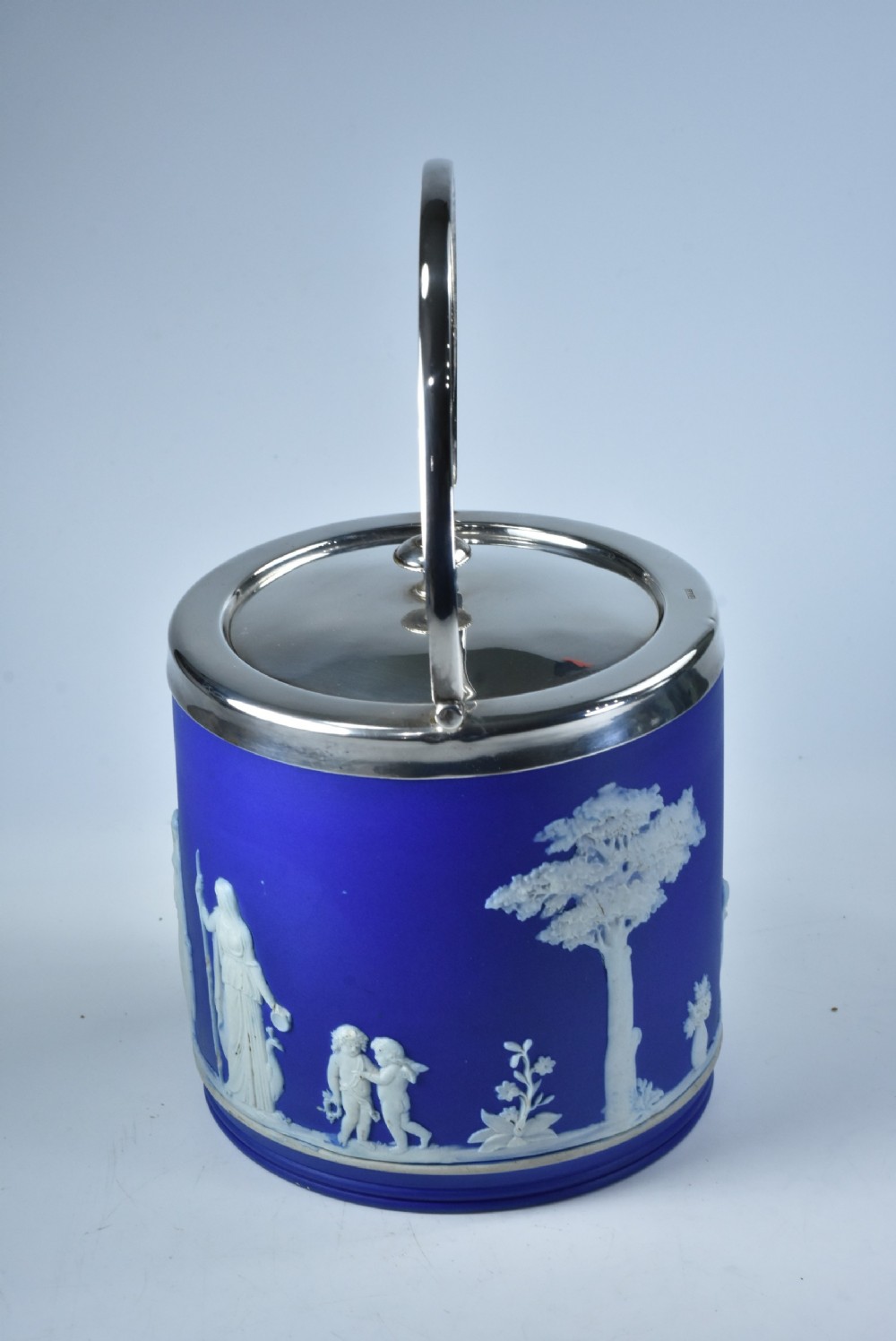 Wedgwood Antique Jasper Ware Ice Bucket with SP lid, rim and handle View III