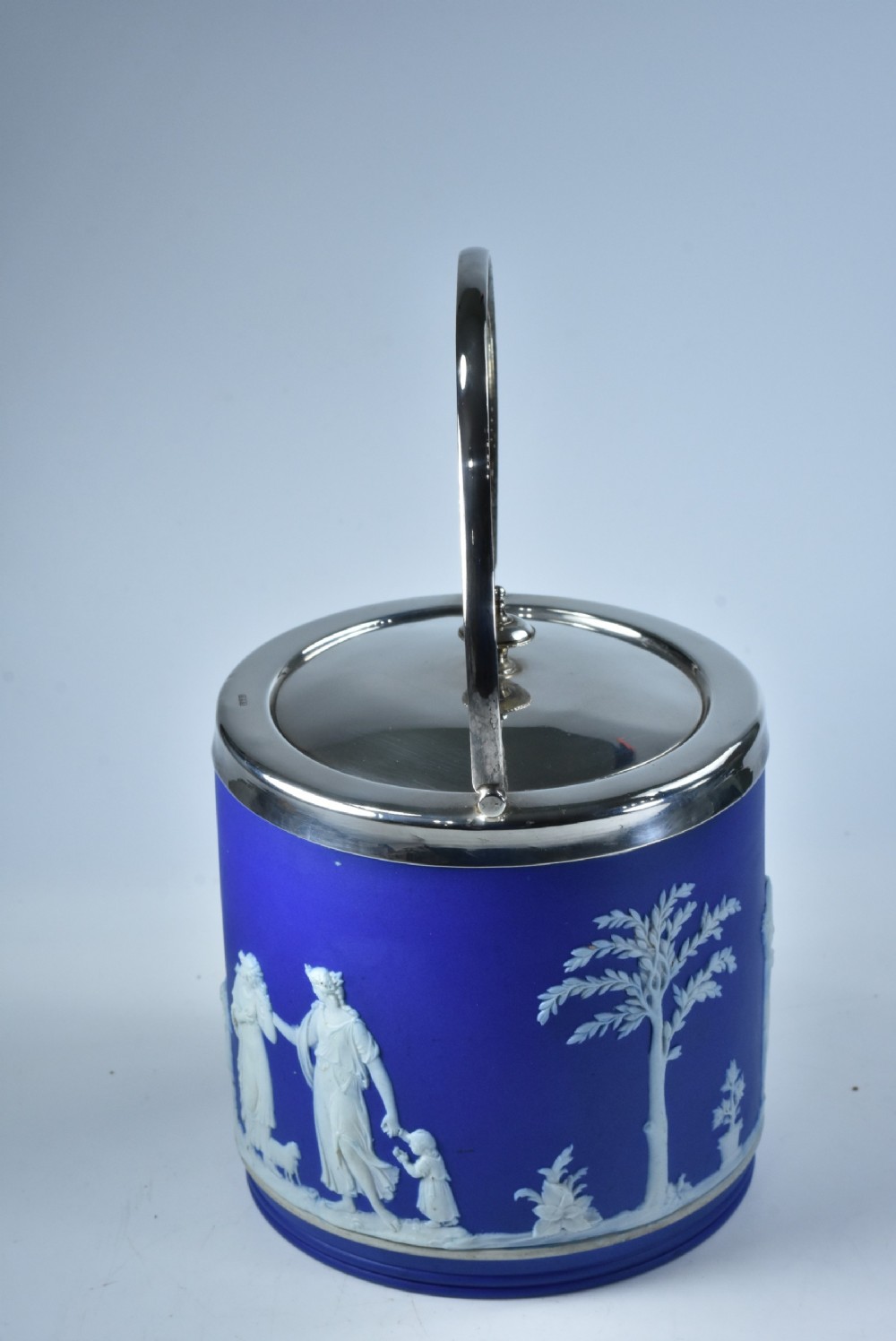 Wedgwood Antique Jasper Ware Ice Bucket with SP lid, rim and handle View V