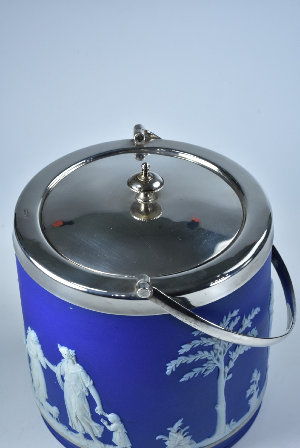 Wedgwood Antique Jasper Ware Ice Bucket with SP lid, rim and handle View VI