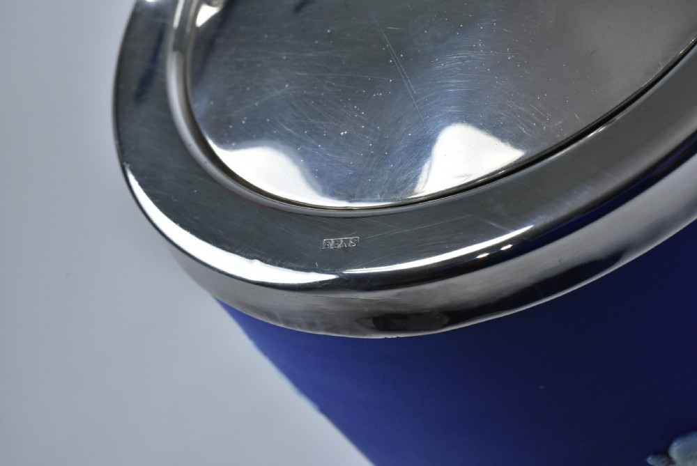 Wedgwood Antique Jasper Ware Ice Bucket with SP lid, rim and handle View IX