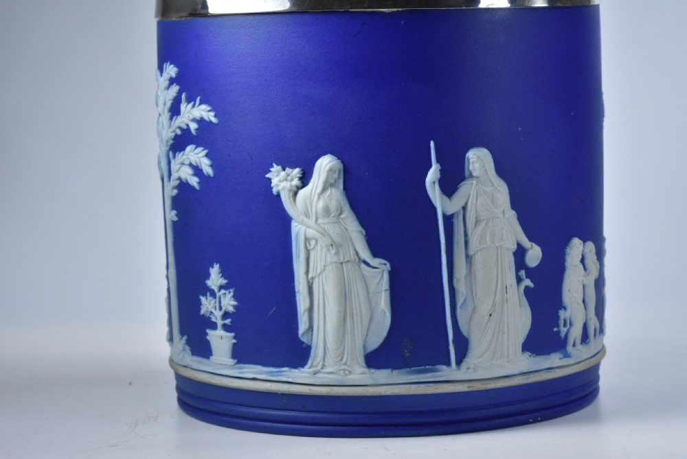Wedgwood Antique Jasper Ware Ice Bucket with SP lid, rim and handle View X