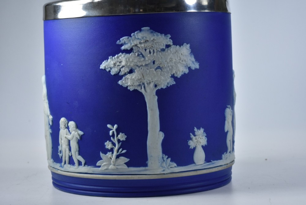 Wedgwood Antique Jasper Ware Ice Bucket with SP lid, rim and handle View XIII