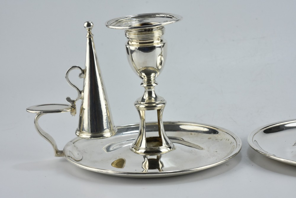 Fine Rare Matching Pair of of John Emes George III Sterling Silver Chamber Sticks 1807 View II