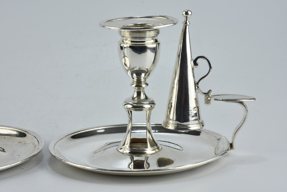 Fine Rare Matching Pair of of John Emes George III Sterling Silver Chamber Sticks 1807 View III