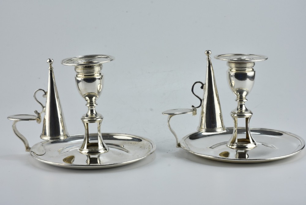 Fine Rare Matching Pair of of John Emes George III Sterling Silver Chamber Sticks 1807 View VI