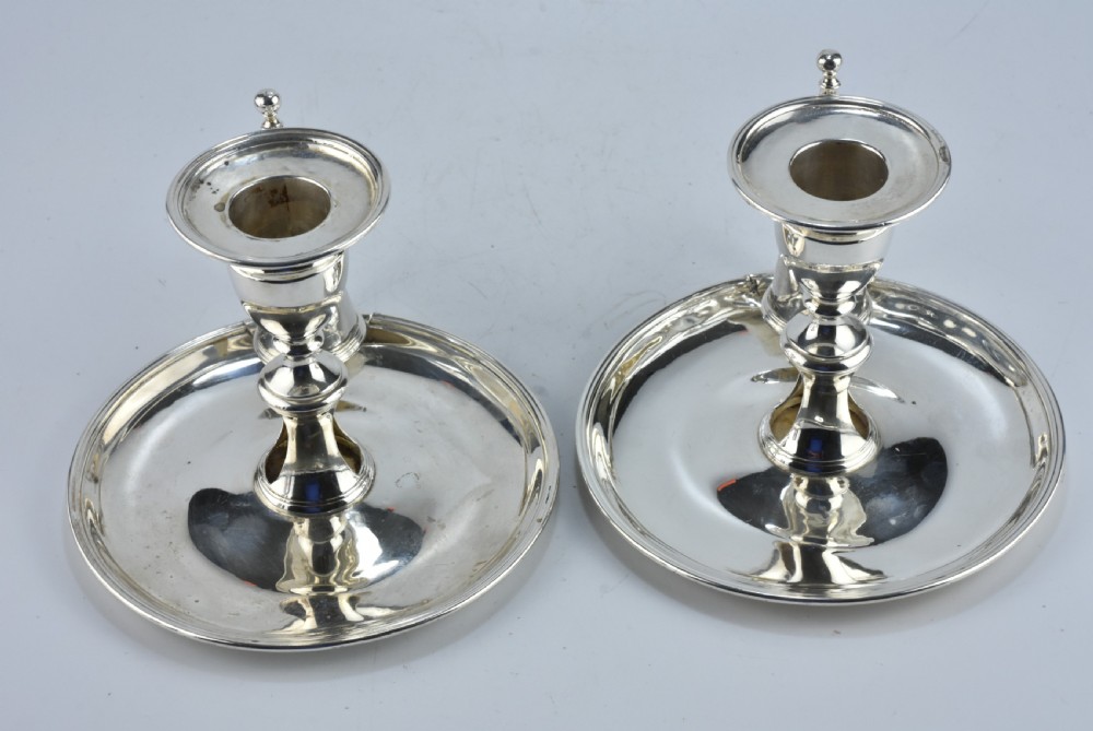 Fine Rare Matching Pair of of John Emes George III Sterling Silver Chamber Sticks 1807 View XIV