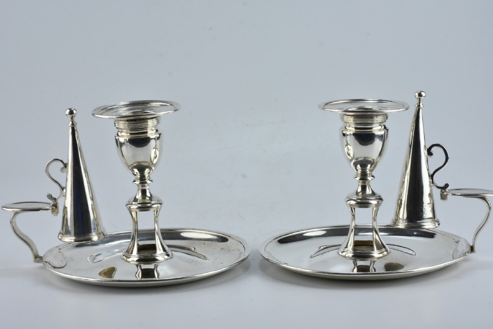 Fine Rare Matching Pair of of John Emes George III Sterling Silver Chamber Sticks 1807 View XVI
