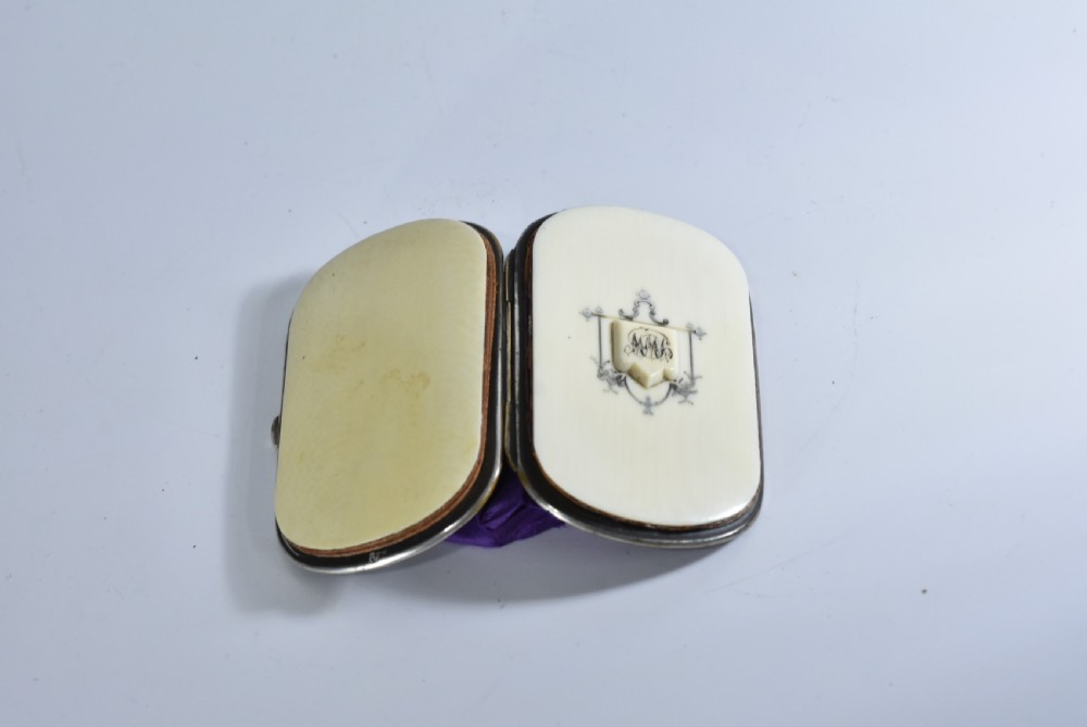 19thc Ivory & Pique Silver Inlay Purse