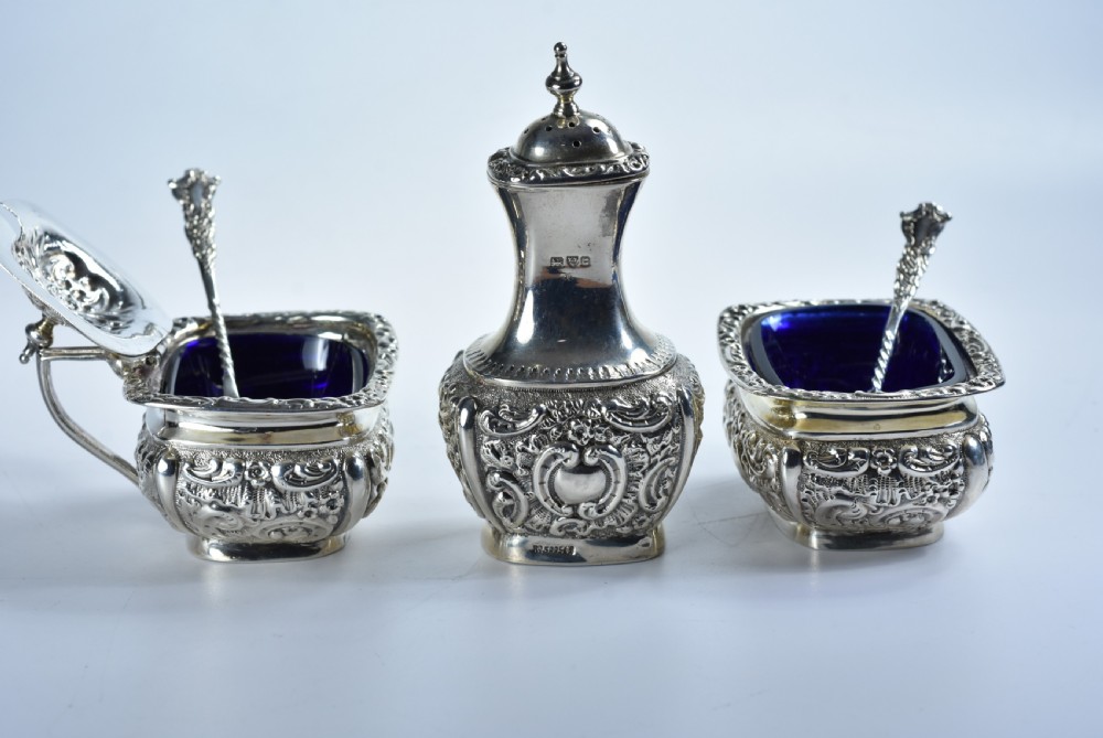 Fine Rare Silver Cruet Set c1902 Chester - Colen Hewer Cheshire