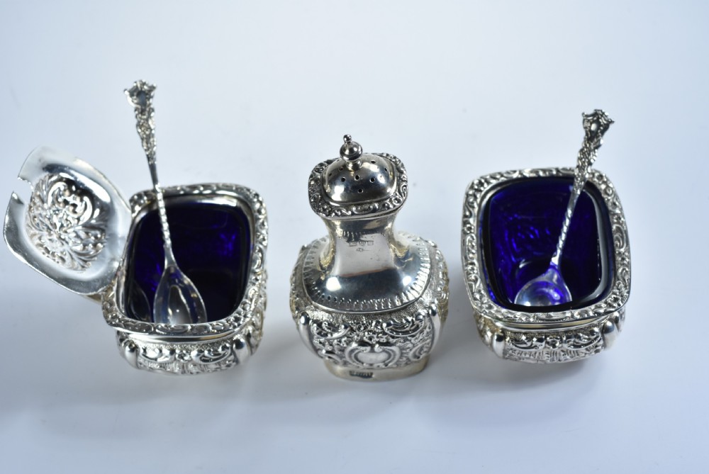 Fine Rare Silver Cruet Set c1902 Chester - Colen Hewer Cheshire View II