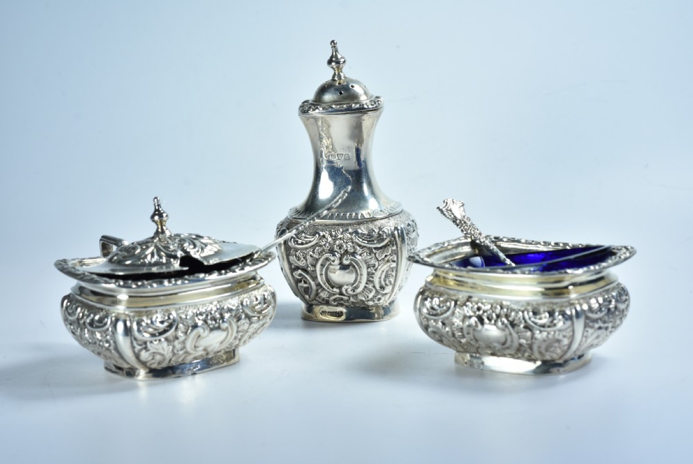 Fine Rare Silver Cruet Set c1902 Chester - Colen Hewer Cheshire View V