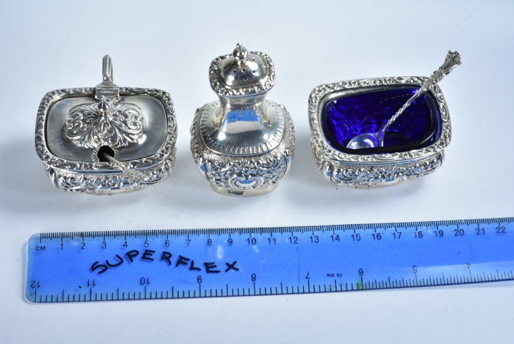 Fine Rare Silver Cruet Set c1902 Chester - Colen Hewer Cheshire View VI