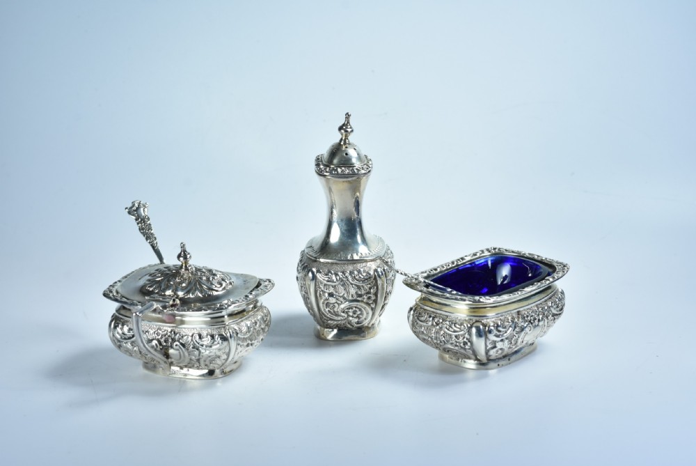 Fine Rare Silver Cruet Set c1902 Chester - Colen Hewer Cheshire View VIII