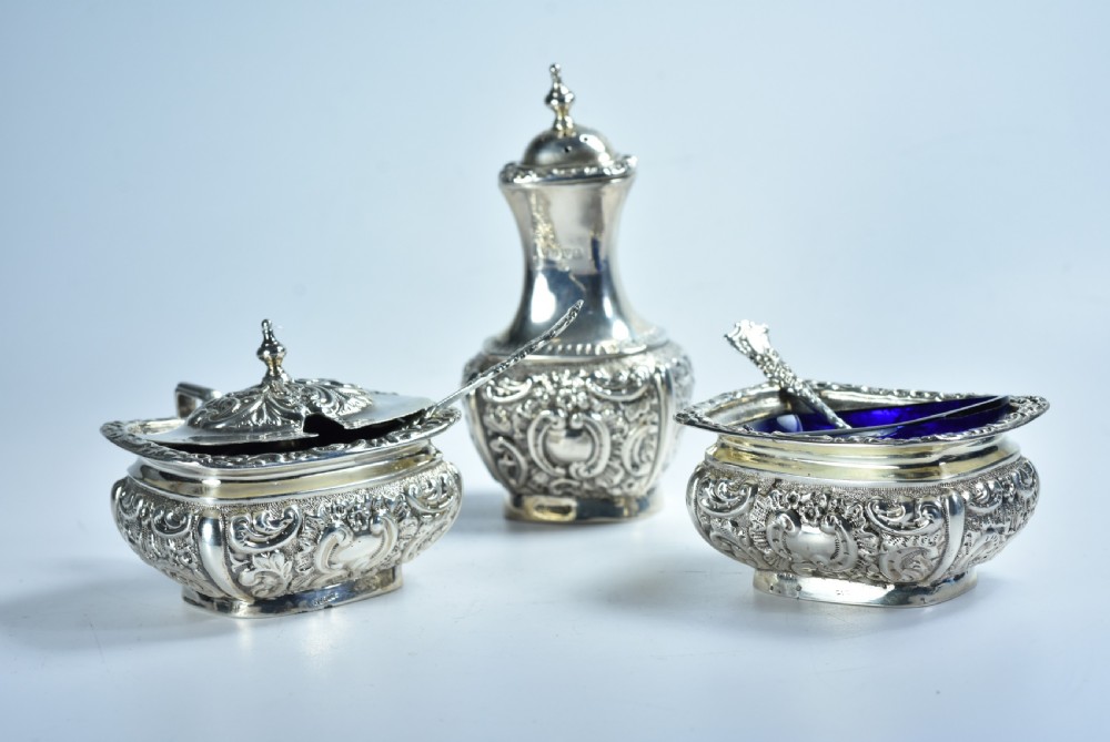Fine Rare Silver Cruet Set c1902 Chester - Colen Hewer Cheshire View IX
