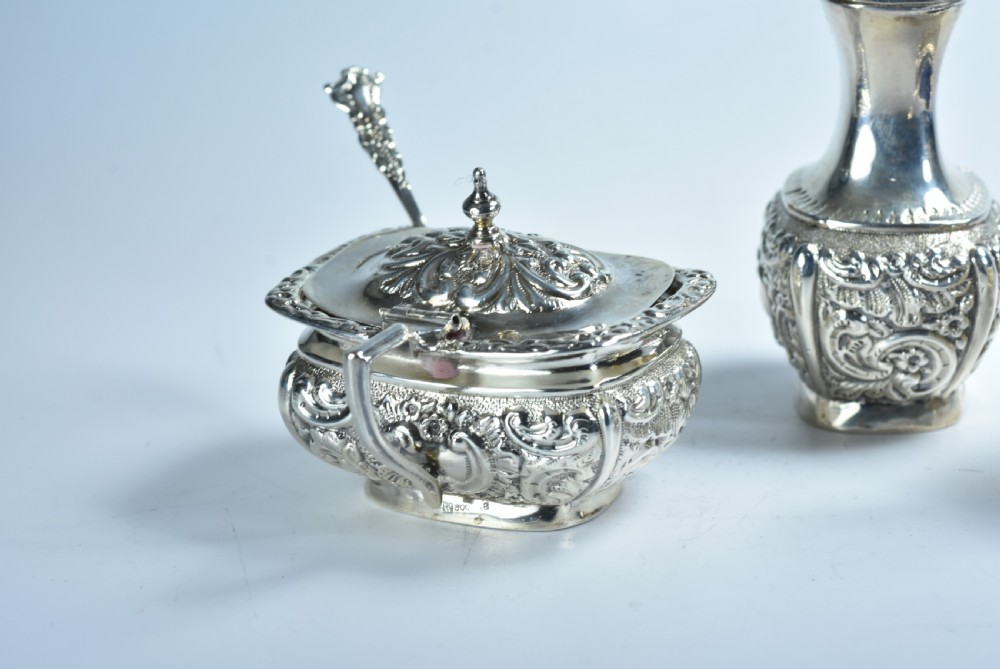 Fine Rare Silver Cruet Set c1902 Chester - Colen Hewer Cheshire View XIII
