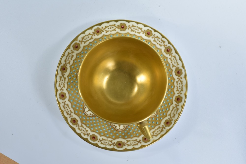 A Coalport Turquoise & Jewelled & Gilt Cabinet Cup & Saucer View VII