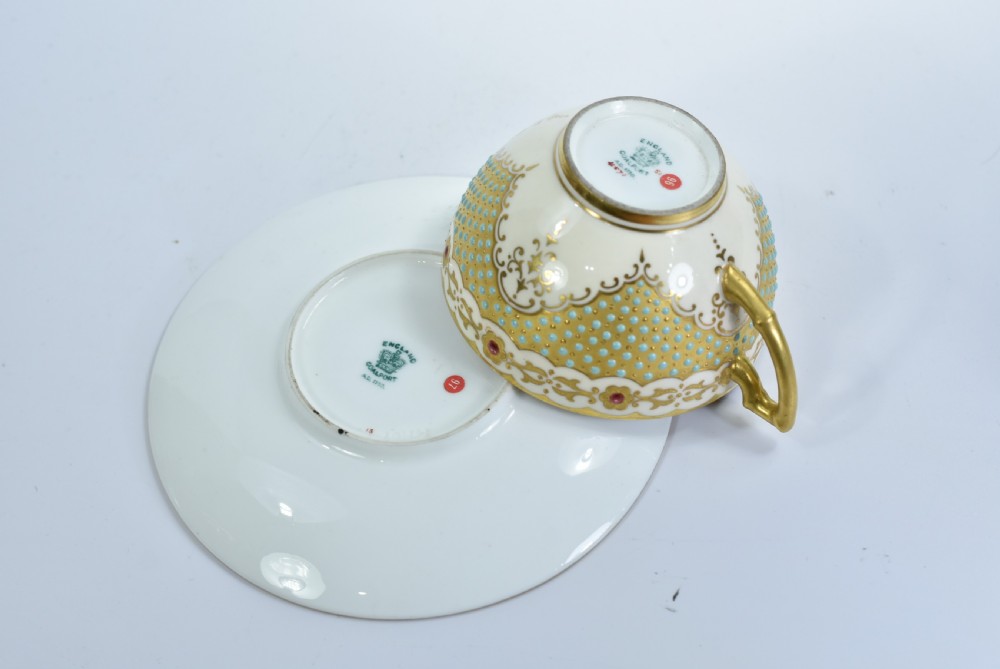A Coalport Turquoise & Jewelled & Gilt Cabinet Cup & Saucer View VIII