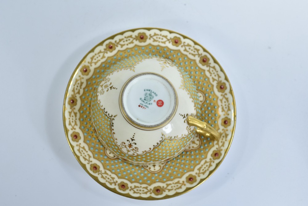 A Coalport Turquoise & Jewelled & Gilt Cabinet Cup & Saucer View IX