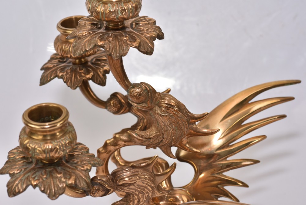Large Edwardian Triple Brass Winged Dragon Candelabra View IX