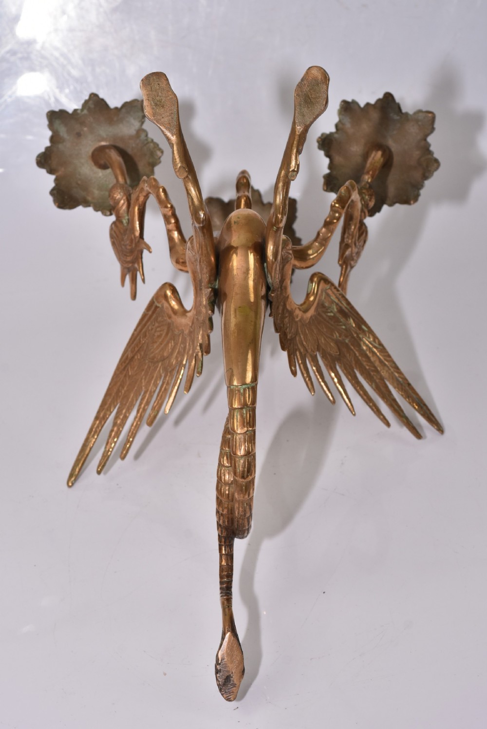 Large Edwardian Triple Brass Winged Dragon Candelabra View XI