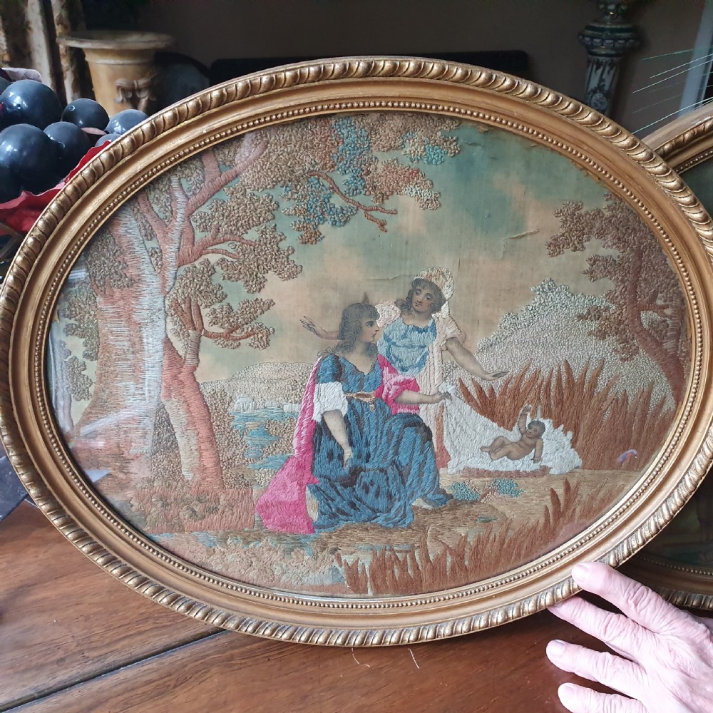 Exquisite Pair of Georgian Antique Silk-work Embroideries  View II