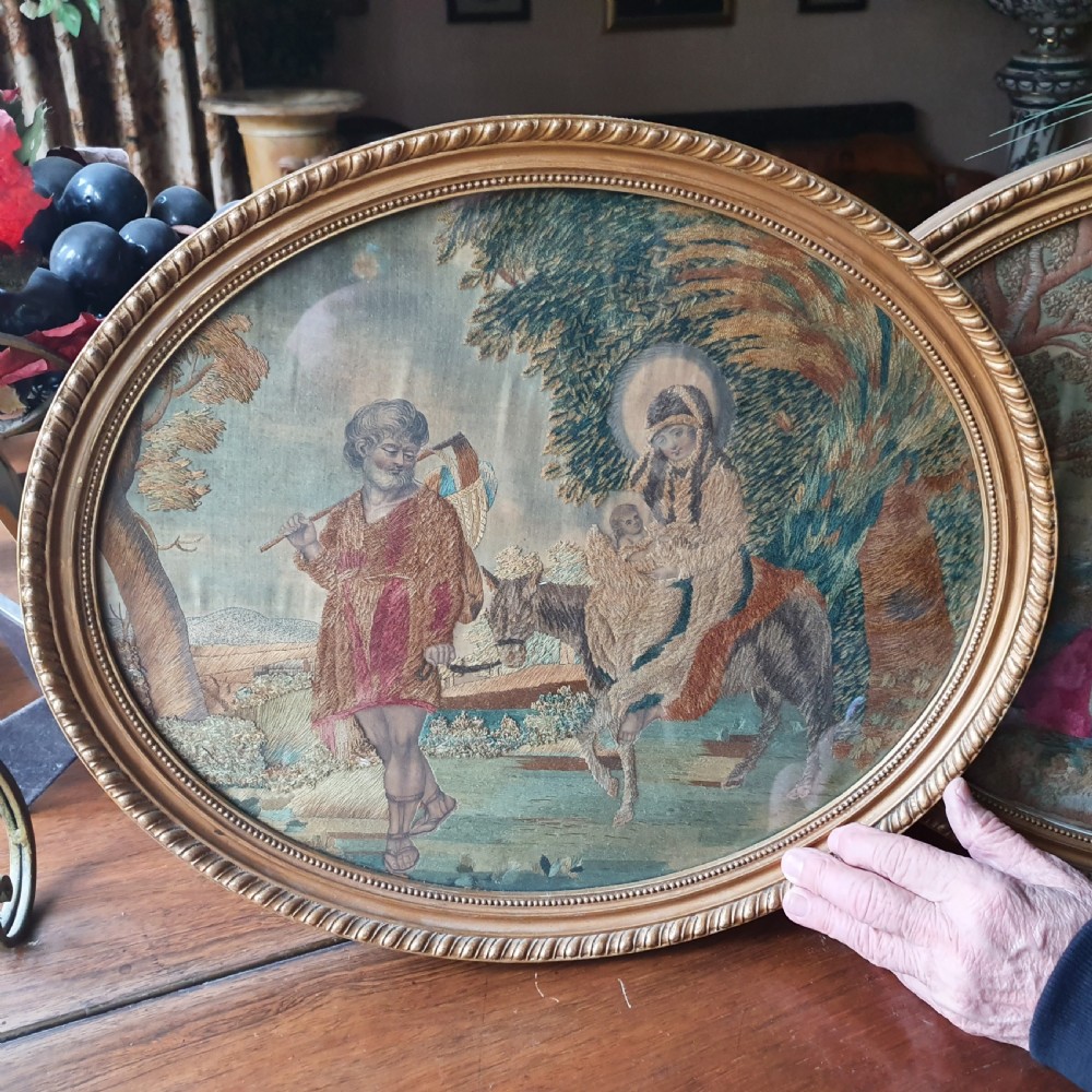 Exquisite Pair of Georgian Antique Silk-work Embroideries  View III