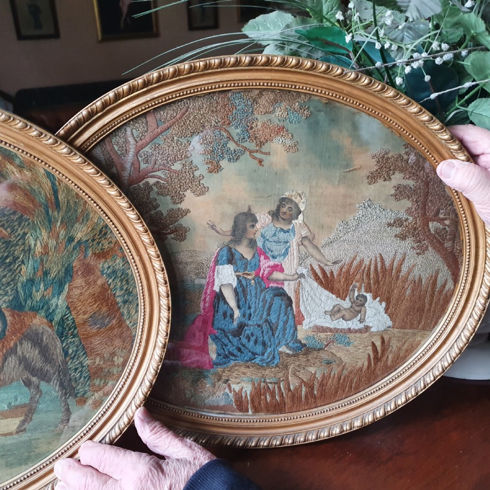 Exquisite Pair of Georgian Antique Silk-work Embroideries  View IV