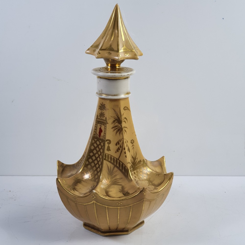 Rare  Large Pagoda Shape Porcelain Scent Bottle c1870 View II
