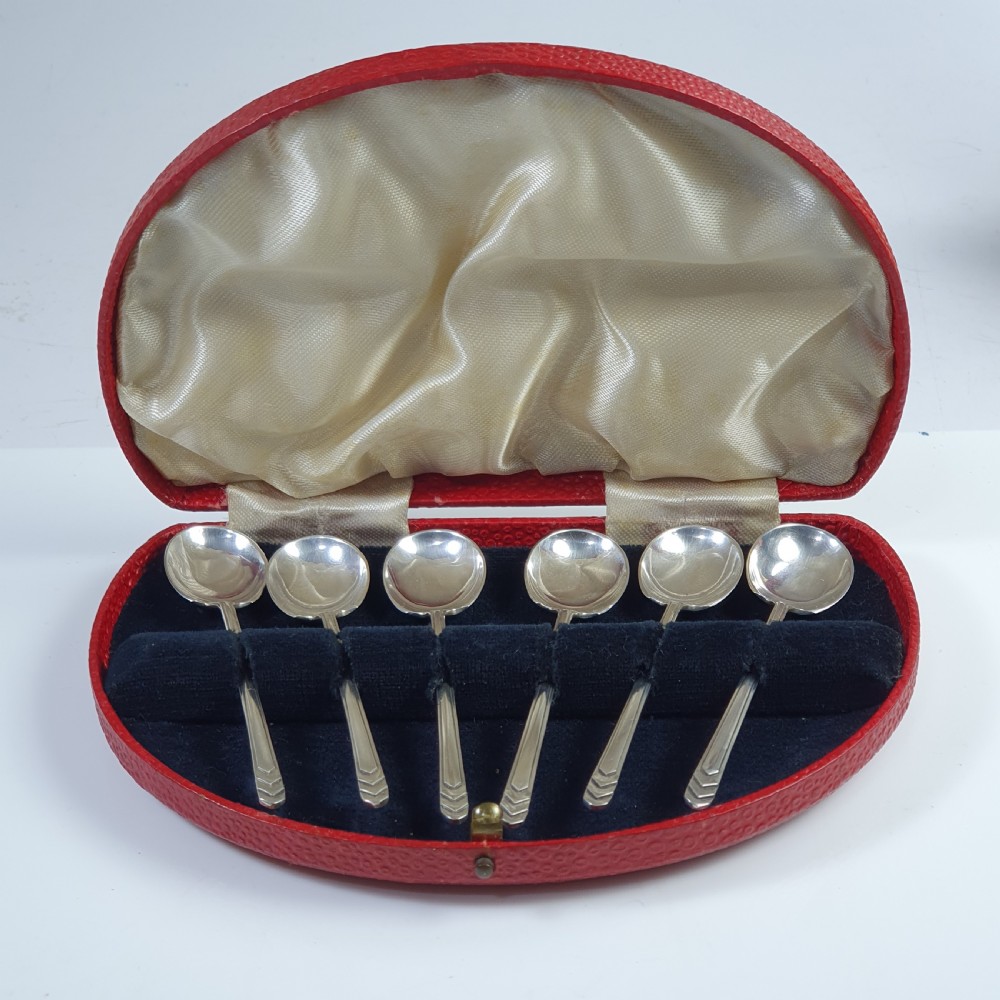 Delightful Art Deco Set of 6 x Sterling Silver Coffee Spoons Sheffield 1934 James Dixon & Sons View II