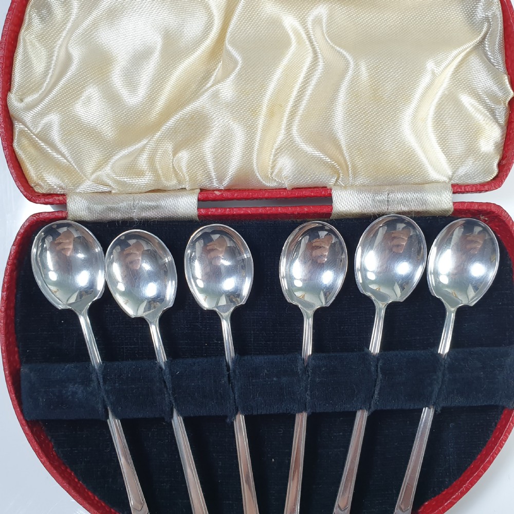 Delightful Art Deco Set of 6 x Sterling Silver Coffee Spoons Sheffield 1934 James Dixon & Sons View III