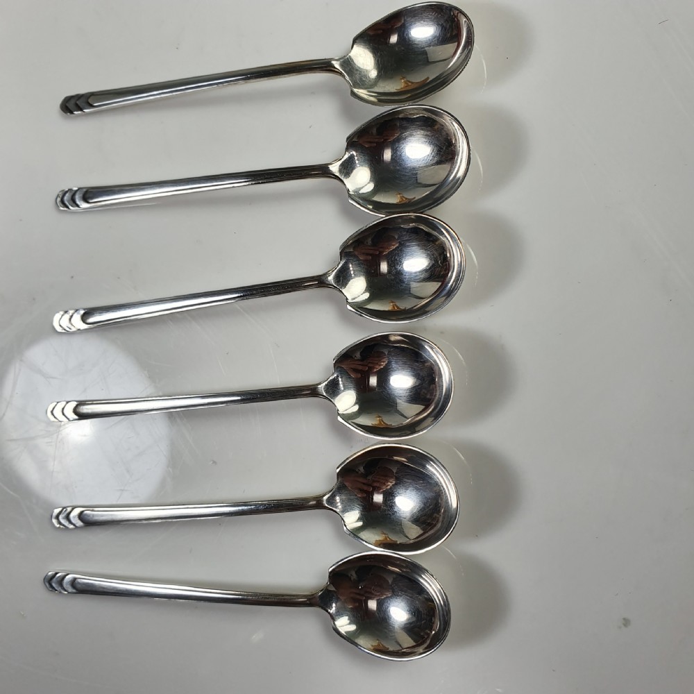 Delightful Art Deco Set of 6 x Sterling Silver Coffee Spoons Sheffield 1934 James Dixon & Sons View IV