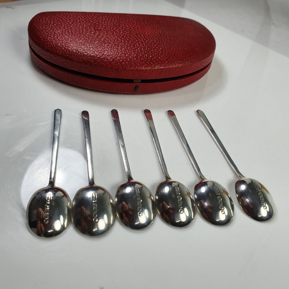 Delightful Art Deco Set of 6 x Sterling Silver Coffee Spoons Sheffield 1934 James Dixon & Sons View V