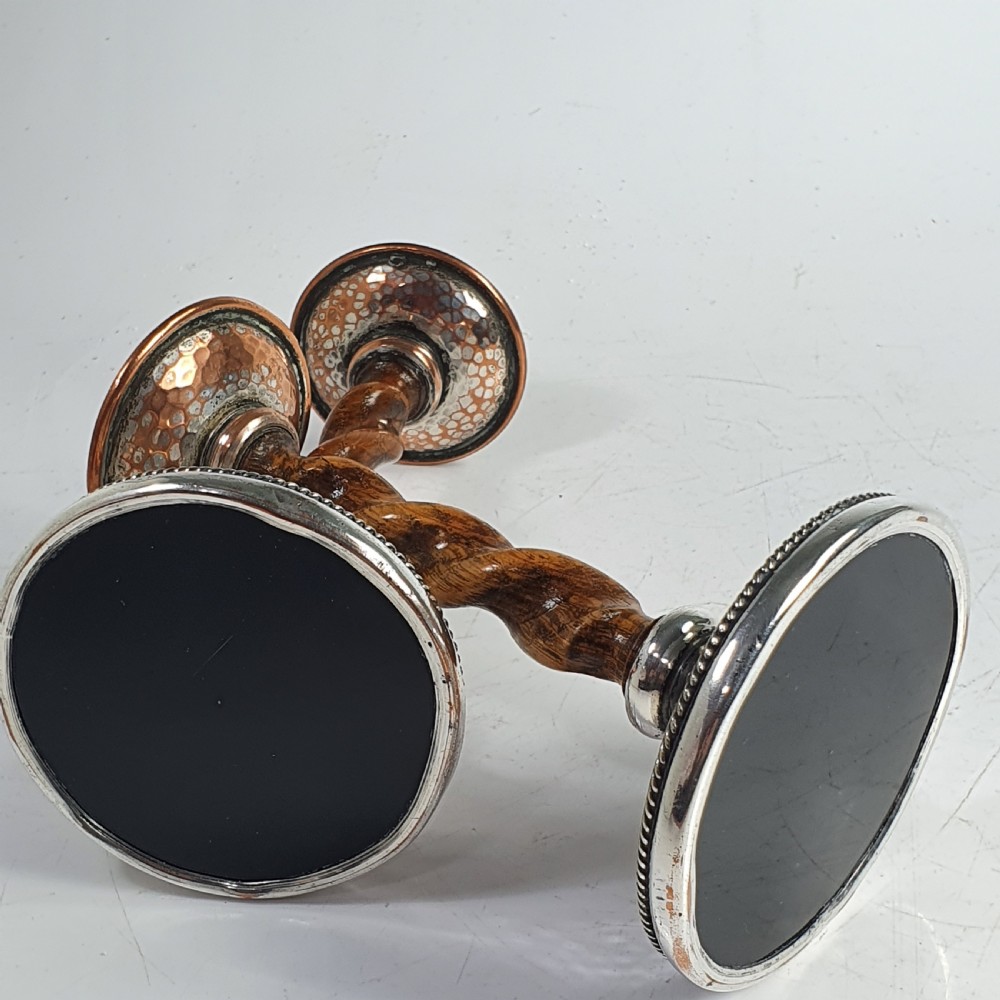 Fabulous AE Jones Barley twist & Hand Beaten SP Copper Candlesticks  View III