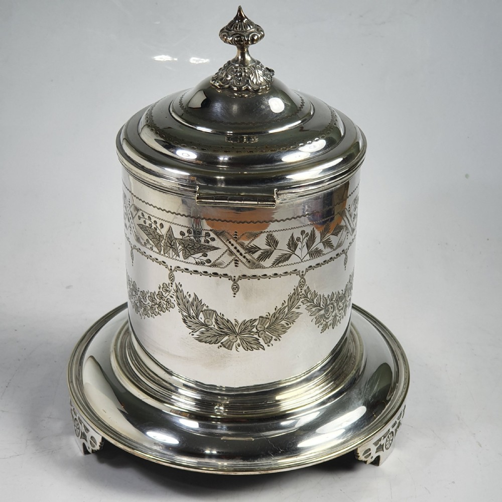 Fine Large Victorian Silver Plated Engraved Biscuit Barrel