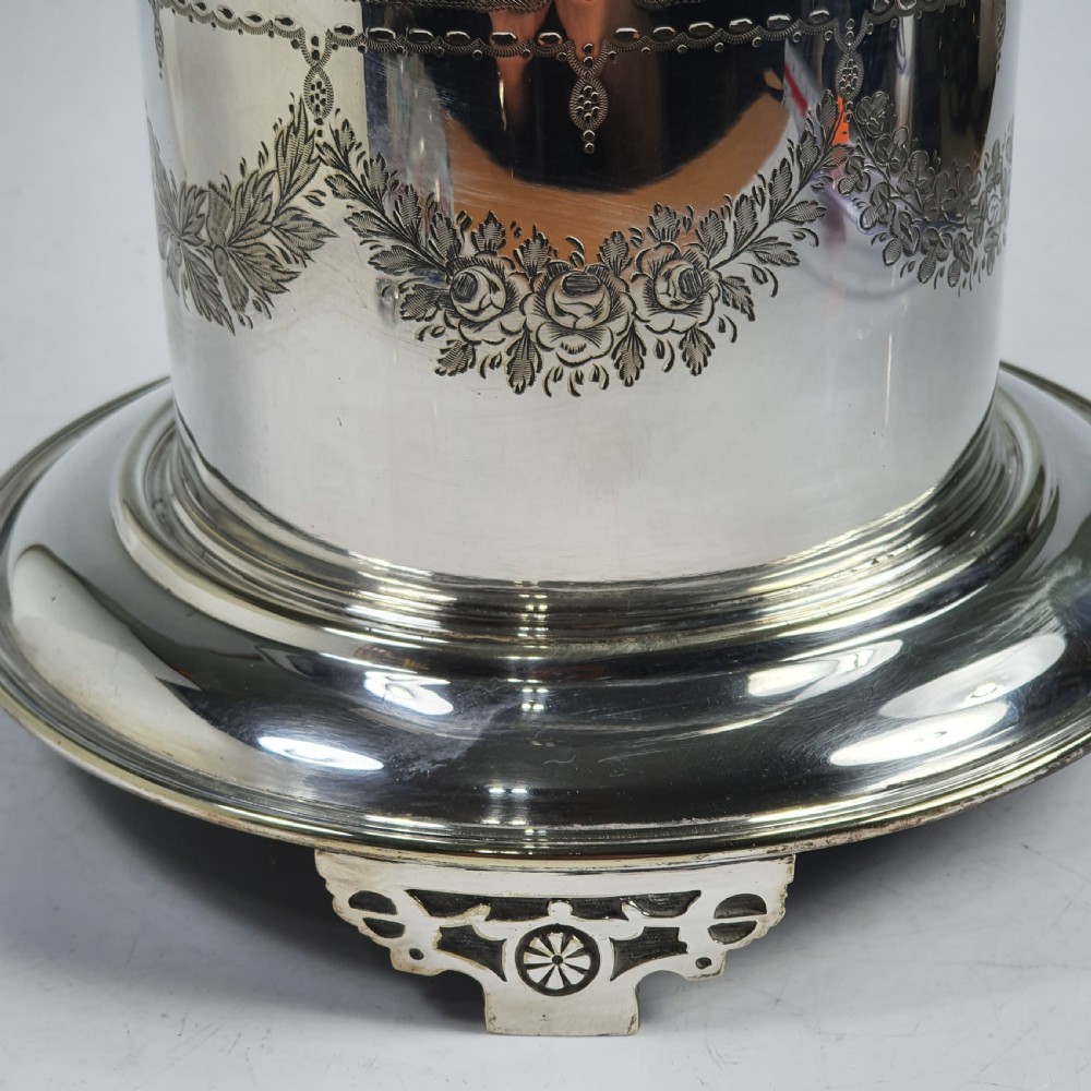 Fine Large Victorian Silver Plated Engraved Biscuit Barrel View VII