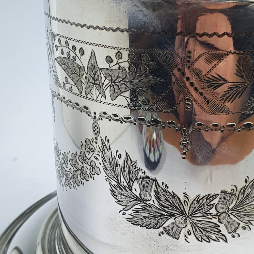 Fine Large Victorian Silver Plated Engraved Biscuit Barrel View VIII