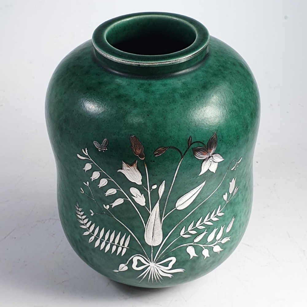 1930-40's Gustavsberg Argenta Sweden Pottery Vase View X
