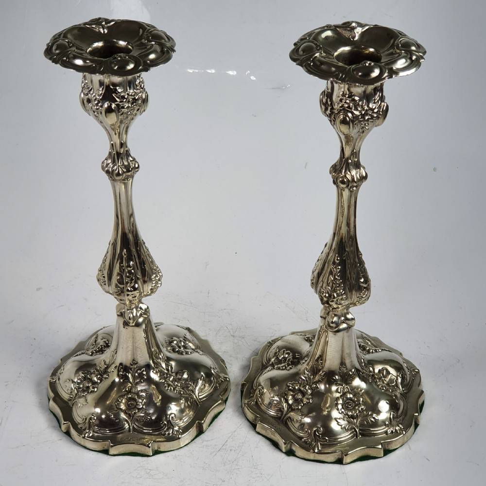 Exceptional Pair of 19thc SP Candlesticks