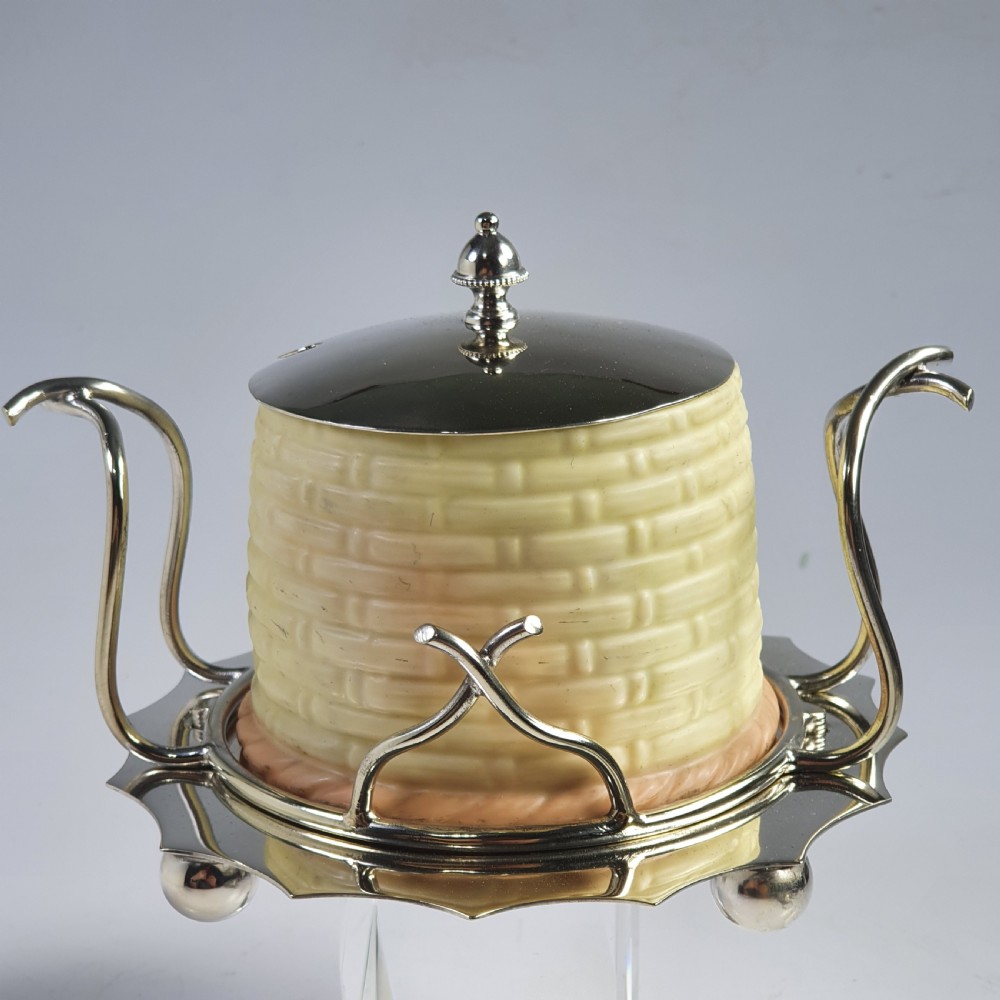 Locke & Co Worcester Blush Honey Pot with SP Base and Mounts c1900