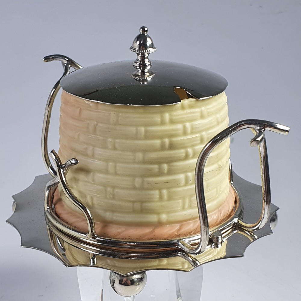 Locke & Co Worcester Blush Honey Pot with SP Base and Mounts c1900 View II